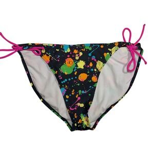 OP Paint Splatter Bikini Bottom Women Large Black Neon Side Tie Swimwear